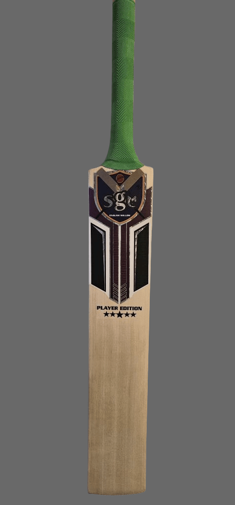 English willow cricket bats for sale 2.7 LBs Players Edition with green grip, showcasing fine craftsmanship and quality.
